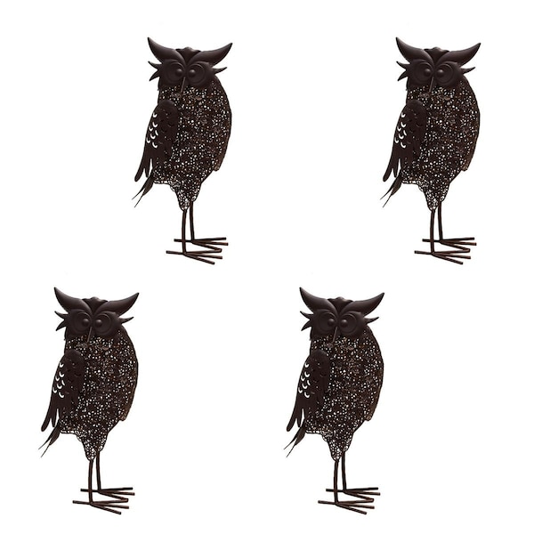 Oakland Living 16.7 in. Steel Garden Owl Metal Bird Sculpture Statue w/Solar Light & Ground Stake, Bronze, 4PK 650259-OWL-4-HB - main